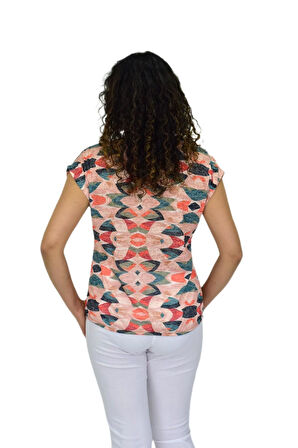 Kadın Kısa Kol Baskılı Bluz BGL-ST04693