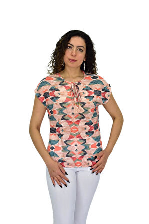 Kadın Kısa Kol Baskılı Bluz BGL-ST04693