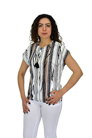 Kadın Kısa Kol Baskılı Bluz BGL-ST04695