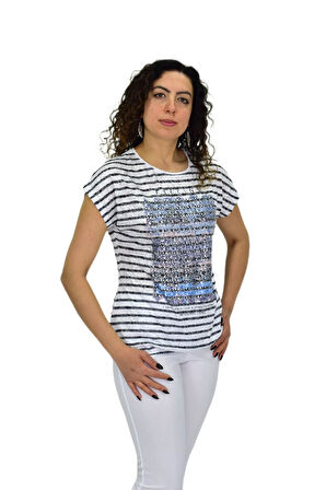 Kadın Kısa Kol Baskılı Bluz BGL-ST04696