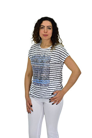 Kadın Kısa Kol Baskılı Bluz BGL-ST04696