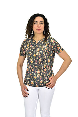 Kadın Kısa Kol Baskılı Bluz BGL-ST04698