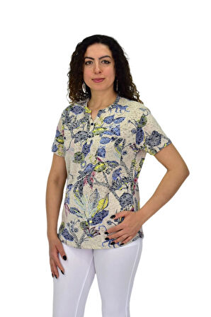 Kadın Kısa Kol Baskılı Cepli Bluz BGL-ST04699