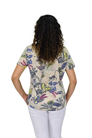 Kadın Kısa Kol Baskılı Cepli Bluz BGL-ST04699