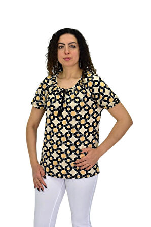 Kadın Kısa Kol Baskılı Bluz BGL-ST04700