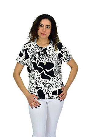 Kadın Kısa Kol Baskılı Bluz BGL-ST04701