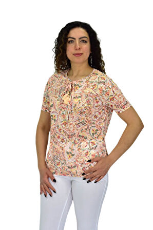 Kadın Kısa Kol Baskılı Bluz BGL-ST04703