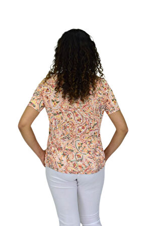 Kadın Kısa Kol Baskılı Bluz BGL-ST04703