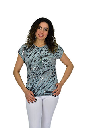Kadın Kısa Kol Baskılı Bluz BGL-ST04706