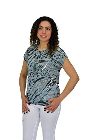 Kadın Kısa Kol Baskılı Bluz BGL-ST04706