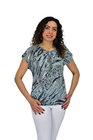Kadın Kısa Kol Baskılı Bluz BGL-ST04706