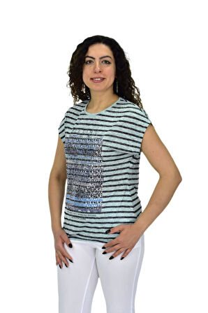Kadın Kısa Kol Baskılı Bluz BGL-ST04707