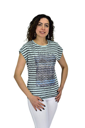 Kadın Kısa Kol Baskılı Bluz BGL-ST04707