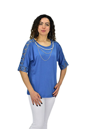 Kadın Kısa Kol Baskılı Bluz BGL-ST04708