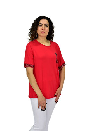 Kadın Kısa Kol Taşlı Bluz BGL-ST04709