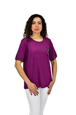 Kadın Kısa Kol Taşlı Bluz BGL-ST04709