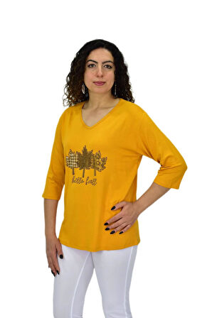 Kadın Kısa Kol Taşlı Bluz BGL-ST04711