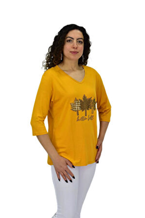 Kadın Kısa Kol Taşlı Bluz BGL-ST04711