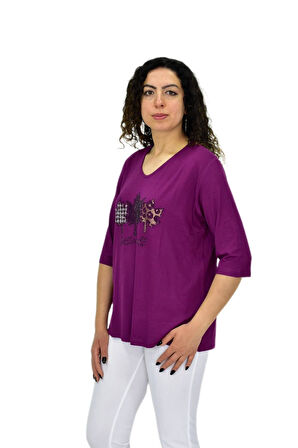 Kadın Kısa Kol Taşlı Bluz BGL-ST04711