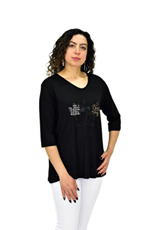 Kadın Kısa Kol Taşlı Bluz BGL-ST04711