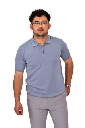 Erkek Polo Yaka Fermuarlı Triko Tişört T356 BGL-ST04594