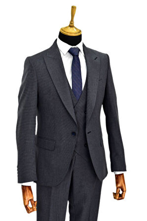 Erkek Silim Fit Yelekli Çift Yırtmaçlı Takım Elbise BGL-ST04737