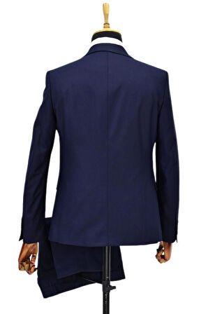 Erkek Lacivert Silim Fitt Yelekli Takım Elbise BGL-ST04304