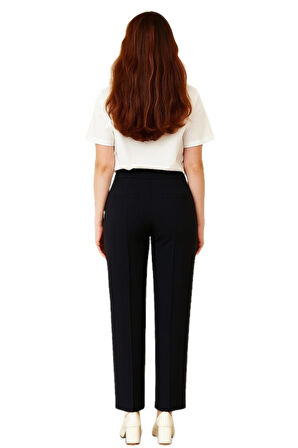 Kadın Siyah Beli Lastikli Cepli Pantolon BGL-ST04789