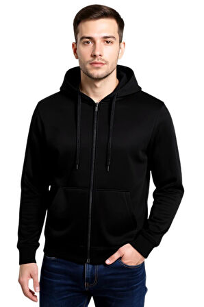 Erkek Kapüşonlu Fermuarlı Siyah Sweatshirt BGL-ST04790