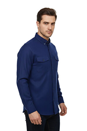 Erkek Kışlık Slim Fitt Uzun Kol Çift Cep Kapak Gömlek 2414 BGL-ST04797