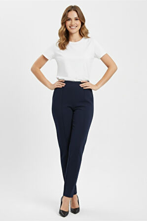 Kadın Beli Lastikli Çima Dikişli Cepli Kumaş Pantolon BGL-ST04818