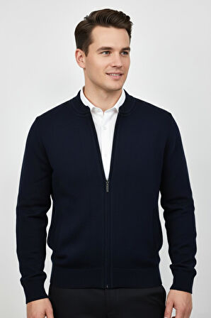 Erkek Hakim Yaka Astarlı Triko Fermuarlı Mont BGL-ST04832