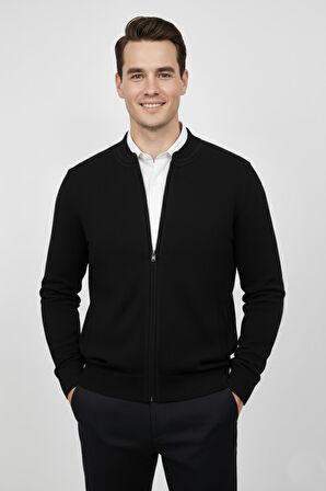 Erkek Hakim Yaka Astarlı Triko Fermuarlı Mont BGL-ST04832