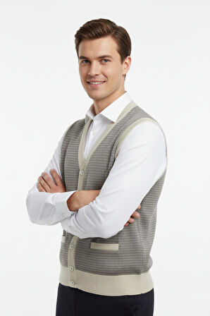 Erkek Düğmeli Yelek Cepli Çelik Örgü Klasik Kalıp BGL-ST04835