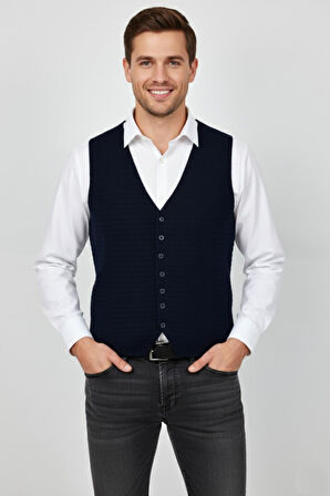 Erkek Spor Düğmeli Yelek Çelik Örgü Regular Kalıp BGL-ST04837