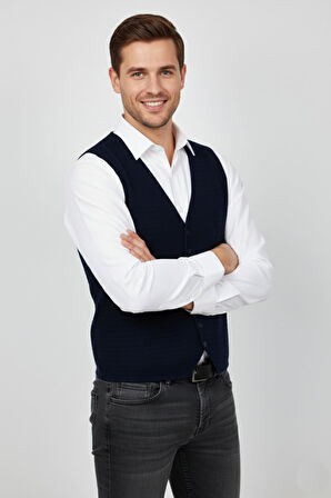 Erkek Spor Düğmeli Yelek Çelik Örgü Regular Kalıp BGL-ST04837