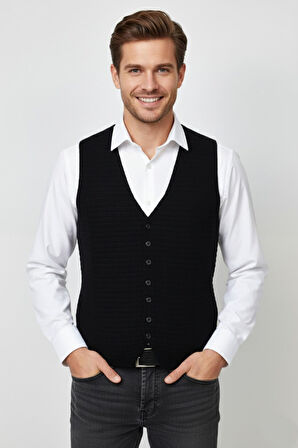 Erkek Spor Düğmeli Yelek Çelik Örgü Regular Kalıp BGL-ST04837