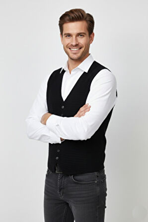 Erkek Spor Düğmeli Yelek Çelik Örgü Regular Kalıp BGL-ST04837