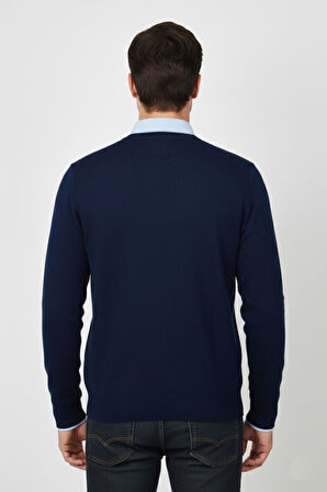 Erkek V Yaka Triko Kazak Çelik Örgü Regular Kalıp BGL-ST04838