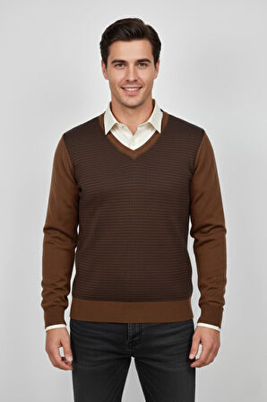 Erkek V Yaka Triko Kazak Çelik Örgü Regular Kalıp BGL-ST04838