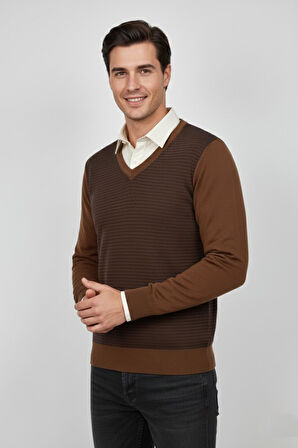 Erkek V Yaka Triko Kazak Çelik Örgü Regular Kalıp BGL-ST04838