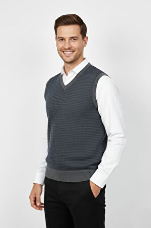 Erkek V Yaka Süveter  Çelik Örgü Regular Kalıp BGL-ST04840