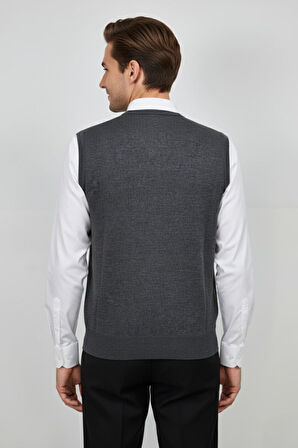 Erkek V Yaka Süveter  Çelik Örgü Regular Kalıp BGL-ST04840