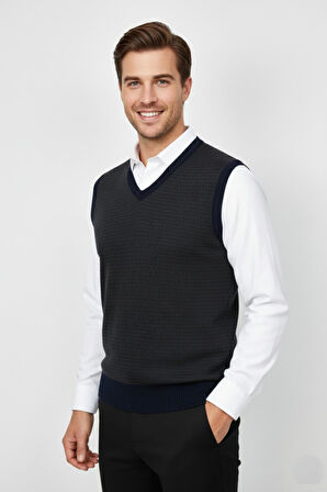Erkek V Yaka Süveter  Çelik Örgü Regular Kalıp BGL-ST04840