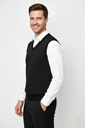 Erkek V Yaka Süveter  Çelik Örgü Regular Kalıp BGL-ST04840