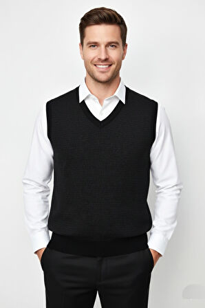 Erkek V Yaka Süveter  Çelik Örgü Regular Kalıp BGL-ST04840