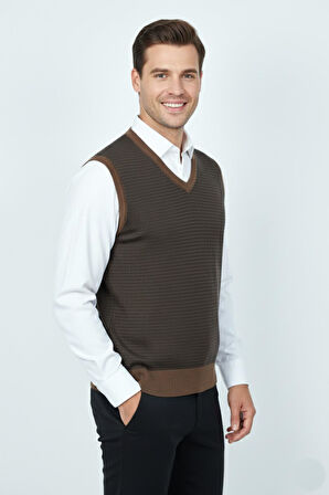 Erkek V Yaka Süveter  Çelik Örgü Regular Kalıp BGL-ST04840