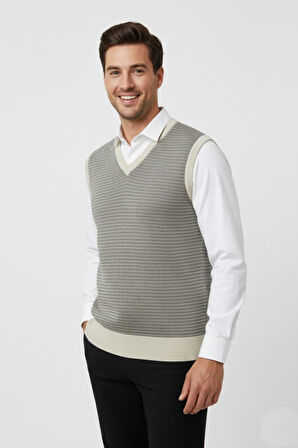 Erkek V Yaka Süveter  Çelik Örgü Regular Kalıp BGL-ST04840