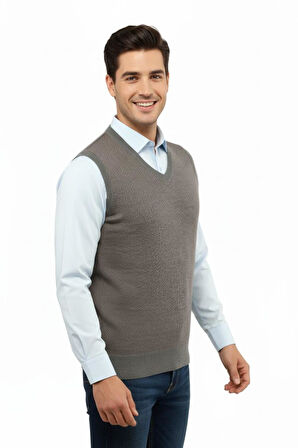 Erkek V Yaka Süveter Çelik Örgü Regular Kalıp 5206H BGL-ST04841