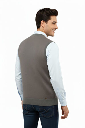 Erkek V Yaka Süveter Çelik Örgü Regular Kalıp 5206H BGL-ST04841